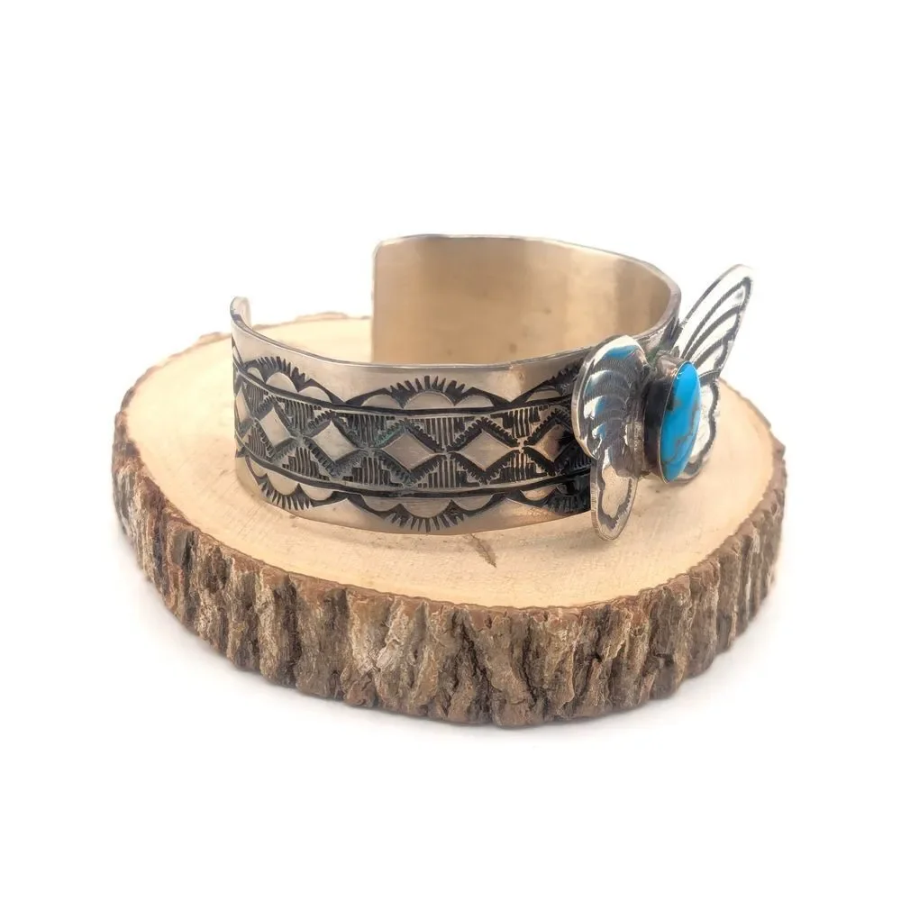 Navajo Cuff Bracelet Handmade‎ Butterfly Native American Turquoise Silver sz 7** - Picture 3 of 10